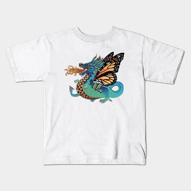 Monarch Butterfly Fire Breathing Dragon Kids T-Shirt by NaturalDesign